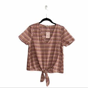 Madewell Tie Front Plaid Short Sleeve Top NWT Size XXSmall